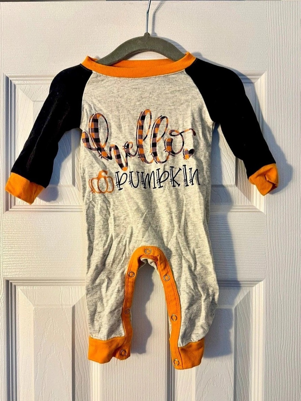 Hello Pumpkin Baby Halloween Fall Romper Orange Black 3M
